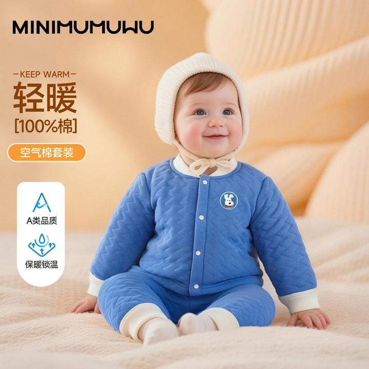 可爱婴儿棉服秋冬季节分体三层夹棉锁温空气棉套装加厚保暖套装