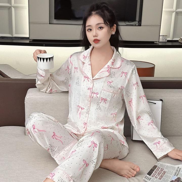 2025新款春夏网红风轻奢冰丝睡衣套装女纯欲风韩版宽松衬衫家居服