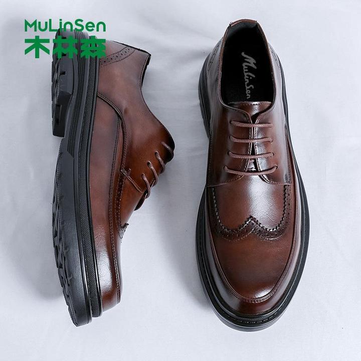 木林森正装皮鞋男士冬季商务英伦风休闲结婚高级公务员布洛克男鞋