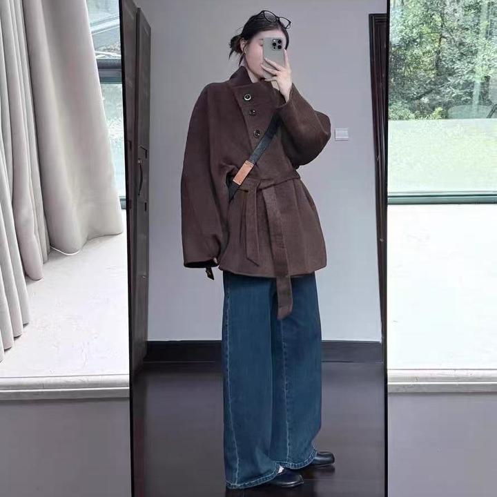 美拉德色系大衣｜300斤女冬季新款韩系立领小个子气质网红毛呢外套