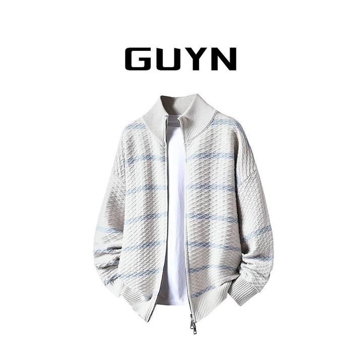 【品牌现货】GUYN潮流立领男士时尚百搭休闲青少年毛衣开衫针织衫