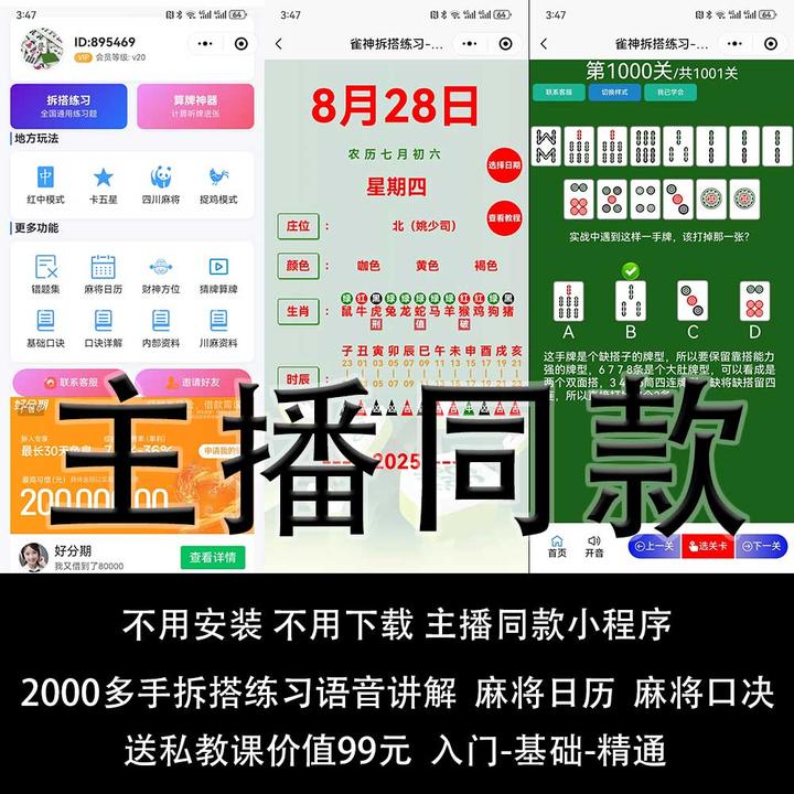 (苹果手机专拍)麻将拆搭练习小程序语音讲解+私教课