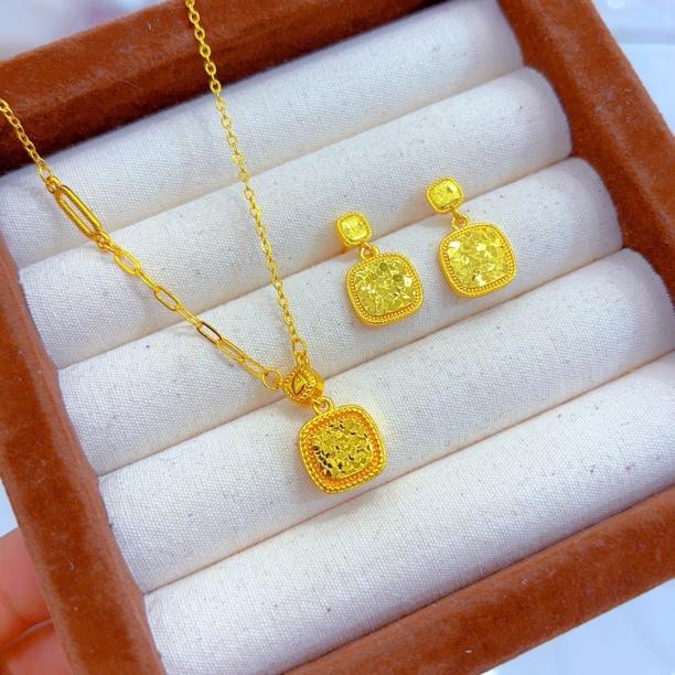 铜合金吊坠 古法510-22-6光影金冰糖碎碎冰项链女AB链5D颈链套