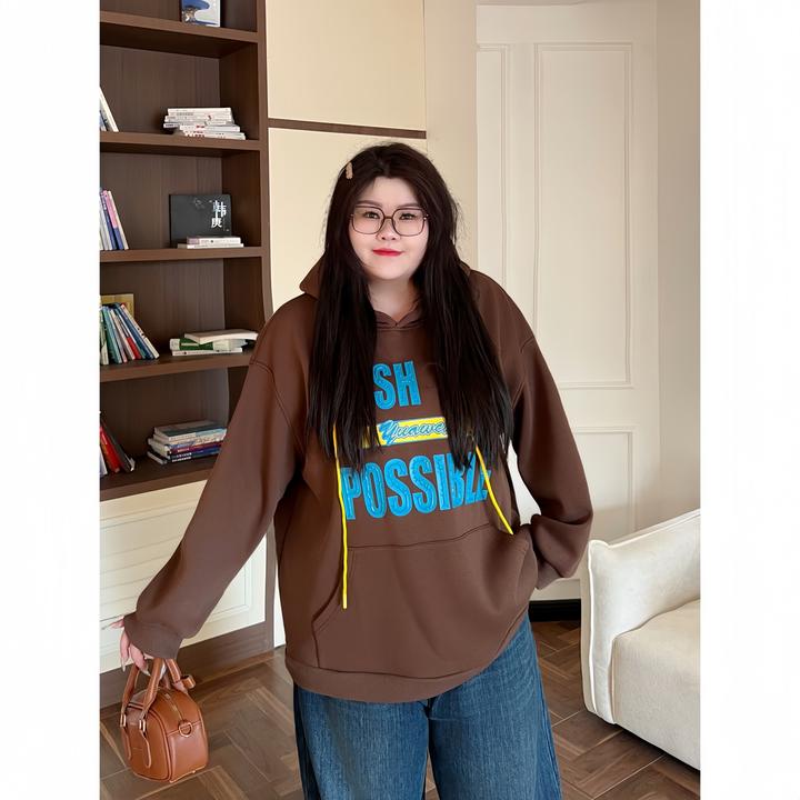 花契“柏林椰香”大码女装冬季百搭200斤胖mm时尚加绒卫衣16194-X