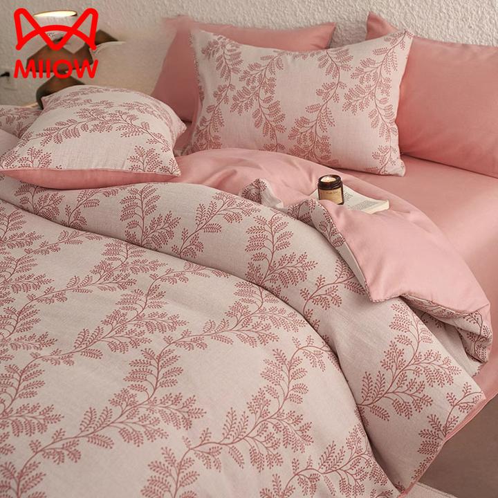 猫人轻奢高级感双层纱磨毛床上四件套全棉纯棉被套床单三件套床品