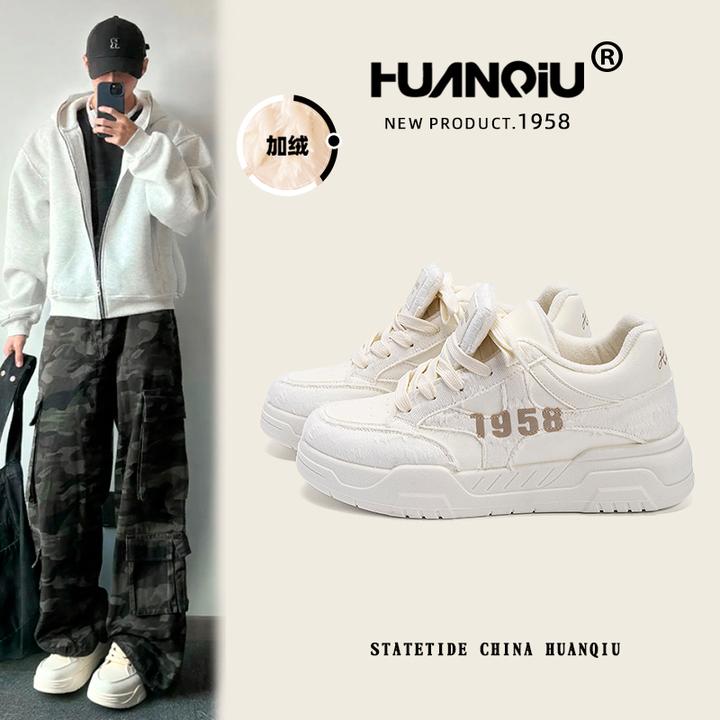 环球加绒百搭板鞋男2025秋冬保暖时尚复古休闲ins韩版增高小白鞋