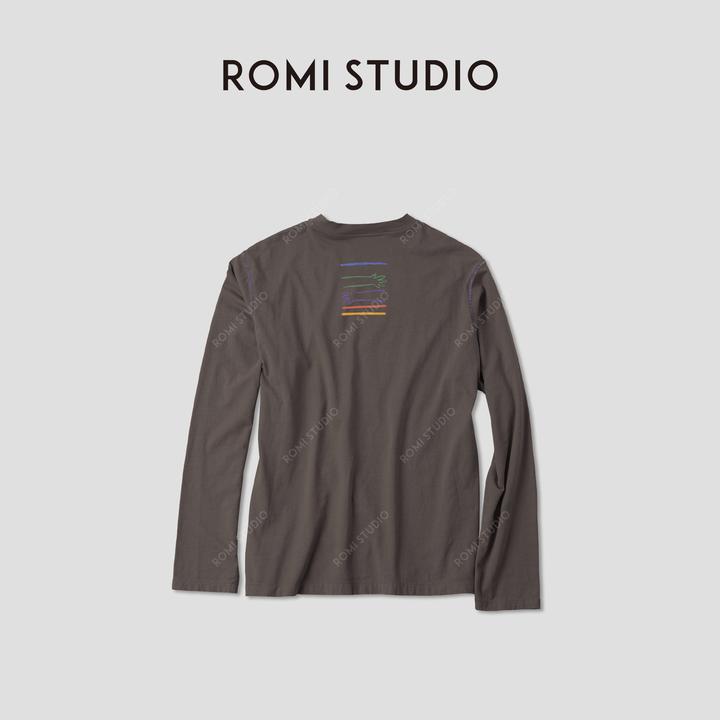 ROMI STUDIO“轻盈自在”100棉撞色明线微弹圆领长袖上衣RWCAS64994