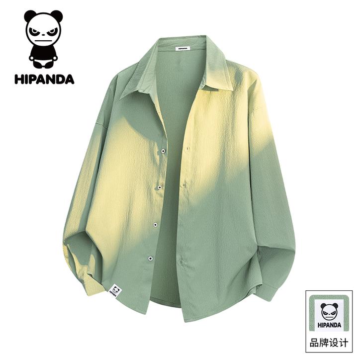 Hi Panda你好熊猫潮牌长袖免烫衬衫男士秋冬宽松纯色百搭休闲外套