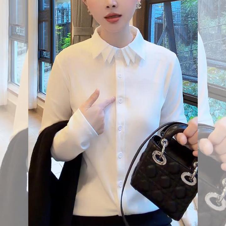 豆子优选-百搭修身不规则花边领长袖加绒衬衫秋冬叠穿针织马甲女