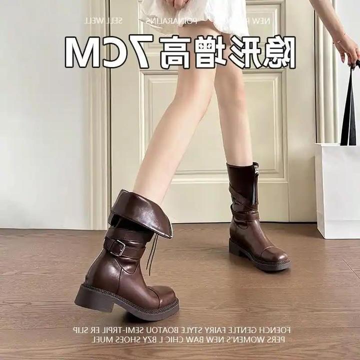 【DR轻奢女鞋】牛皮~棕色内增高马丁靴女春秋单靴美拉德短靴帅气