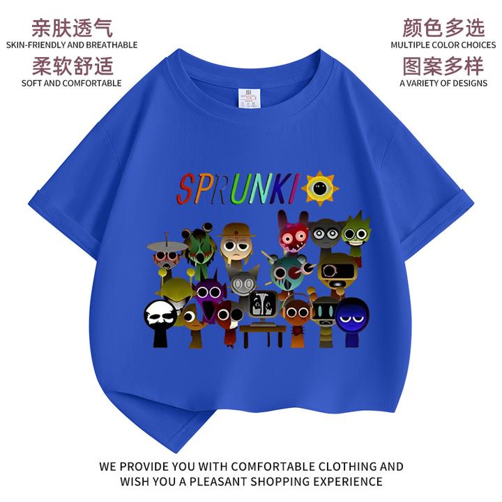 Sprunki恐怖节奏盒子夏季款男女中大儿童短袖t恤纯棉圆领宽松上衣