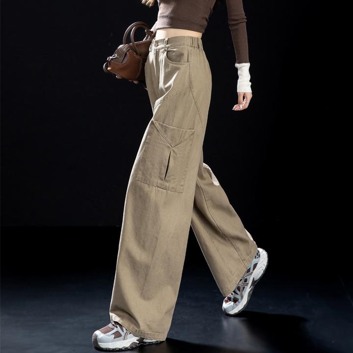 卡其色大口袋工装休闲裤女2025年流行秋冬网红女裤高腰直筒阔腿裤