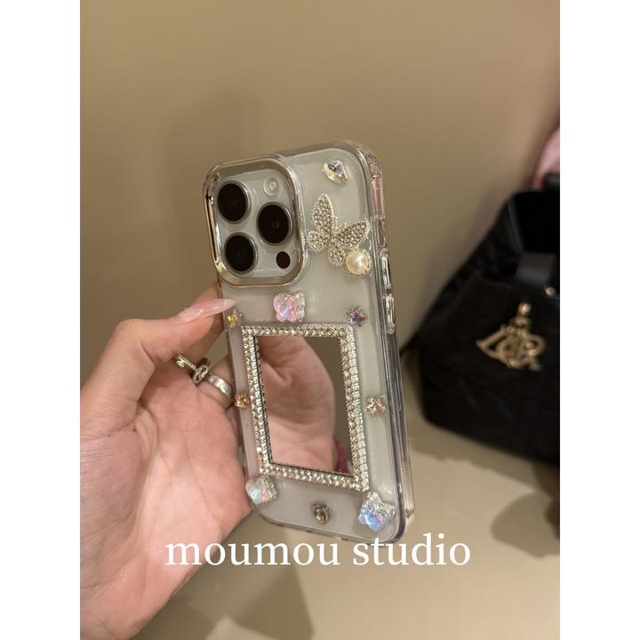 高级感滴胶蝴蝶闪钻镜适用于iPhone16Promax手机壳苹果15少女1413
