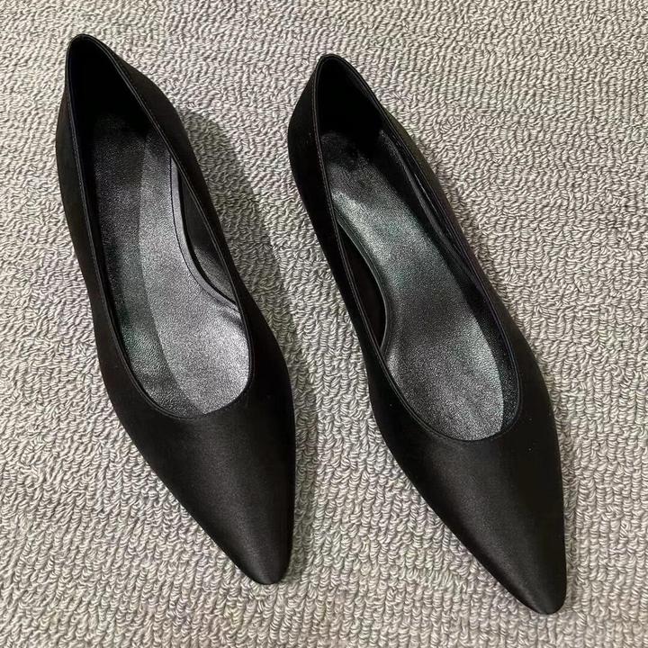 25年夏季新款缎面尖头平底浅口单鞋一脚蹬后包软底凉拖鞋玛丽珍鞋