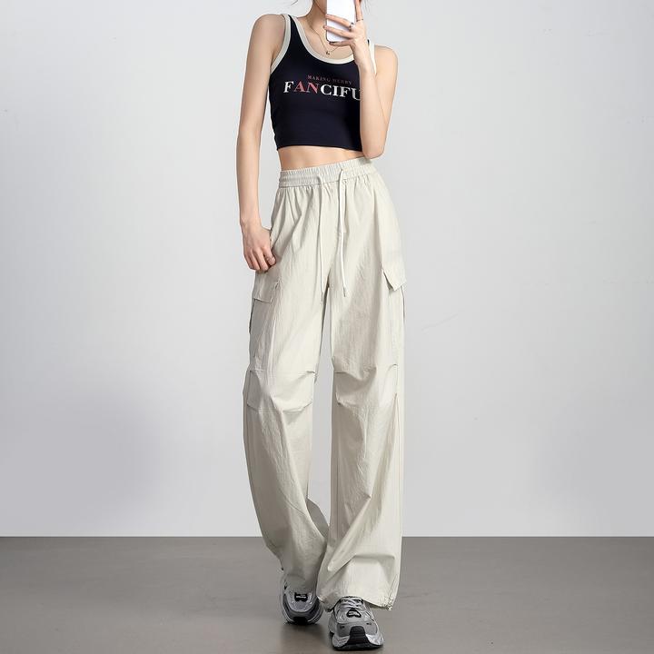 米白色美式工装裤女款小个子设计感运动休闲裤子春秋季户外登山裤