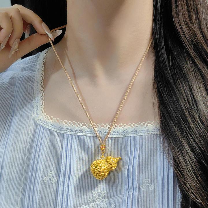 铜合金项链 镂空花丝爬藤金色葫芦项链新中式国潮毛衣链时尚首饰