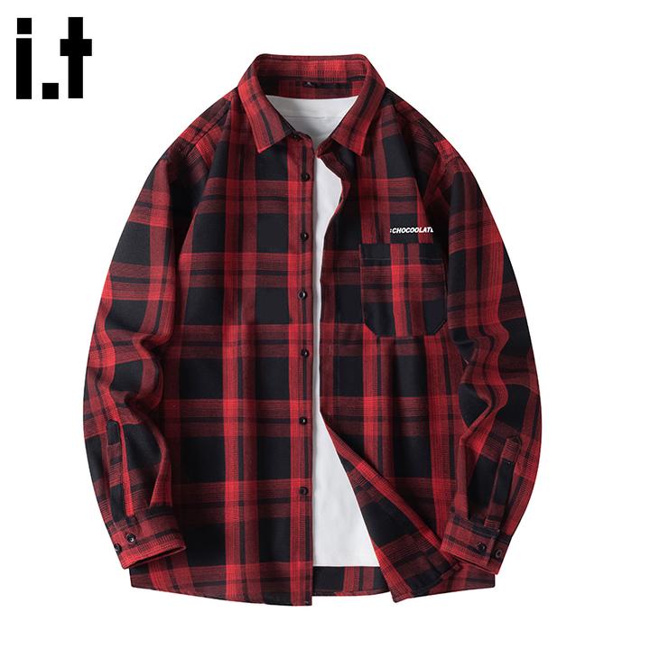 it: CHOCOOLATE格子长袖衬衫男士2026春秋潮牌美式复古休闲外套男