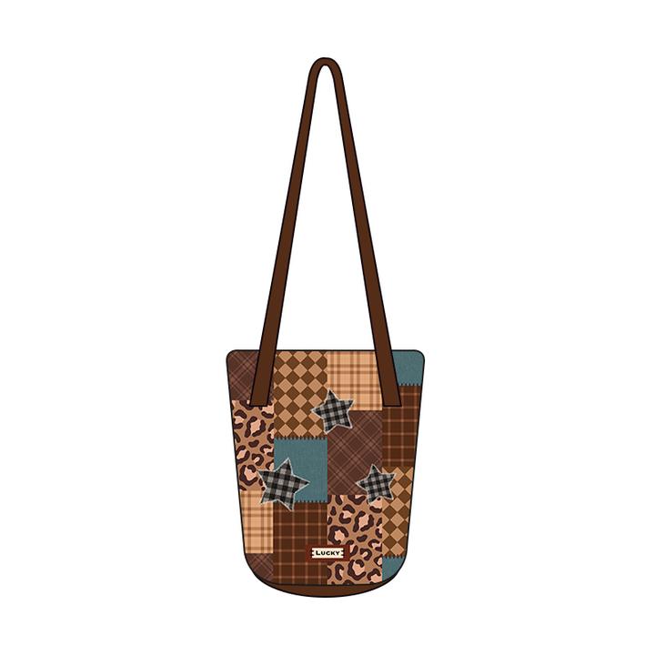 艺术鸭设计师格纹拼布星星百搭小众休闲水桶包单肩斜挎女包时尚