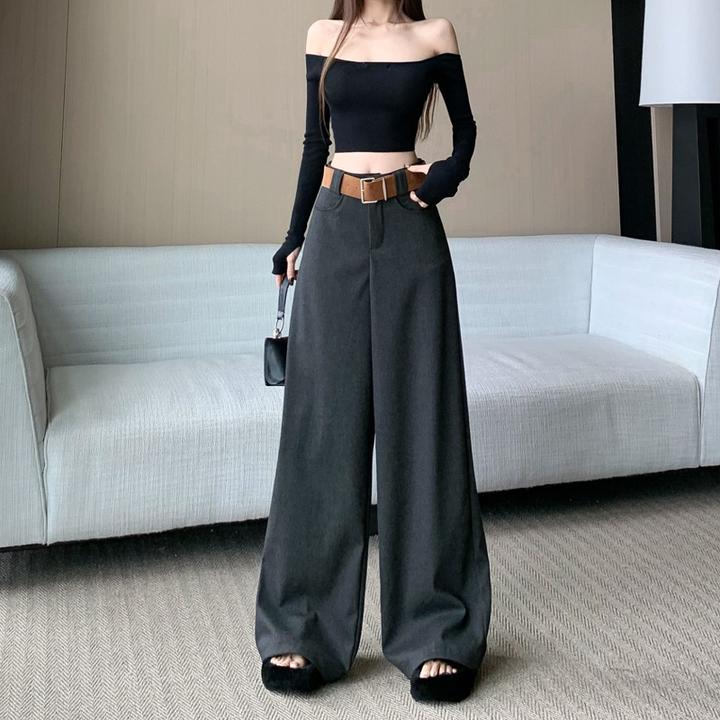 美式复古毛呢阔腿裤女2025秋冬设计感高腰直筒垂感显瘦休闲拖地裤
