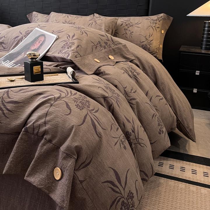 PUSDU原麻皱皱纱工艺床上四件套复古轻奢高级感纽扣被套被罩宿舍