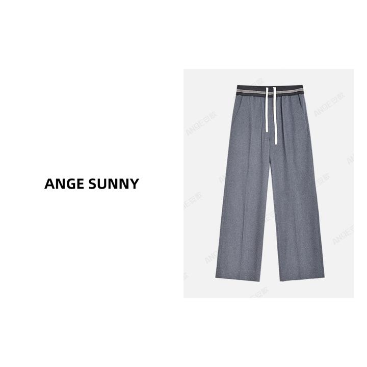 曲阳 ANGE SUNNY【m*u抽绳羊毛休闲裤】腰头拼接撞色简约长裤
