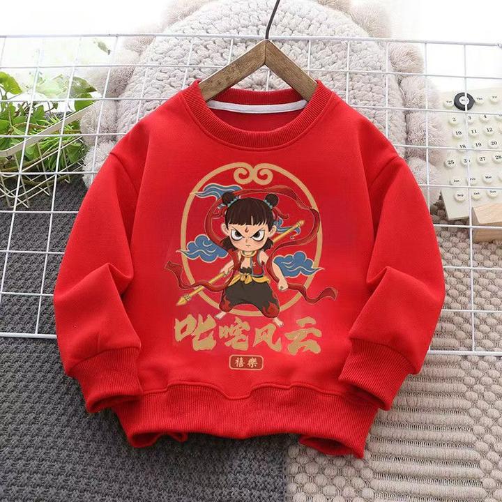 儿童哪吒卫衣2025秋冬新款爆款帅气打底童装中大童哪吒上衣加绒