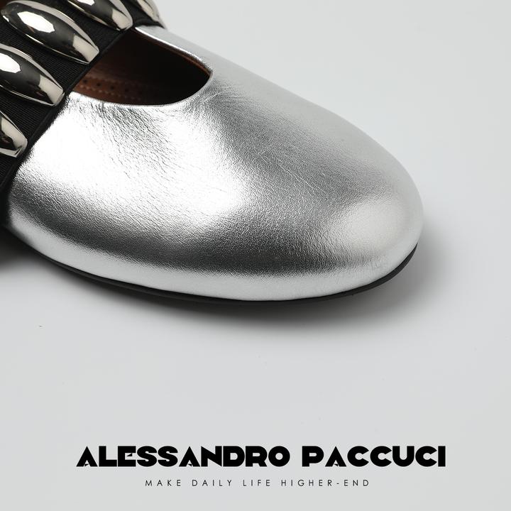 AP洛哥42064XD【恰好】牛皮一字金属扣简约平底时尚百搭圆头单鞋