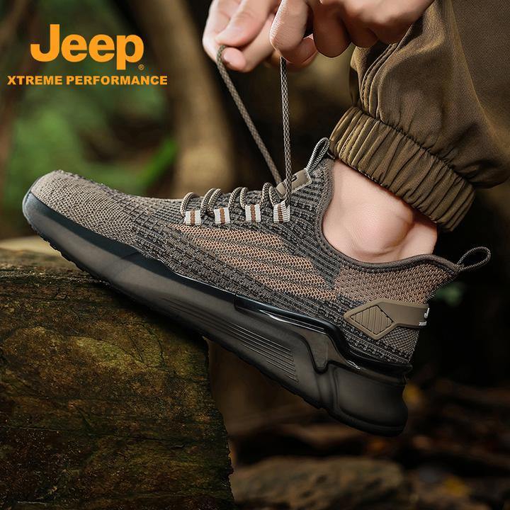 JEEP/吉普秋冬休闲百搭透气爆米花真爆鞋底飞织轻品质运动男鞋子