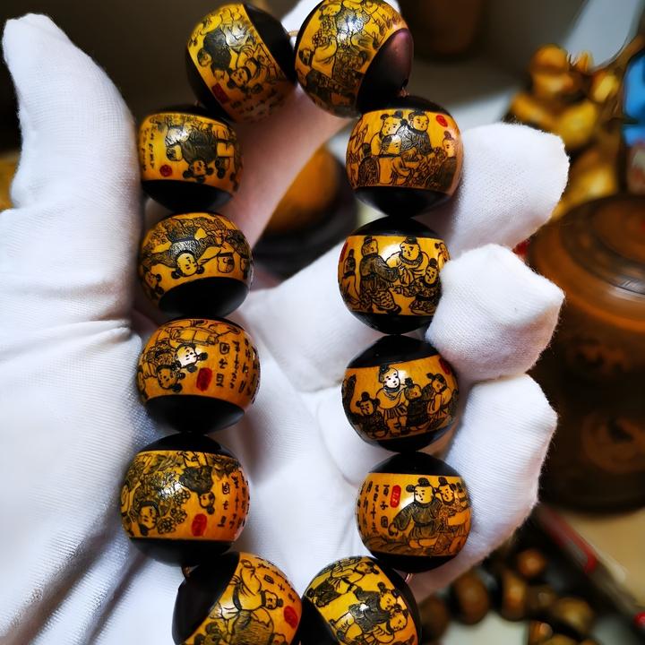 雅青阁葫芦手工针刺微雕墨刻手串手链葫芦百子图手工全程手工刻