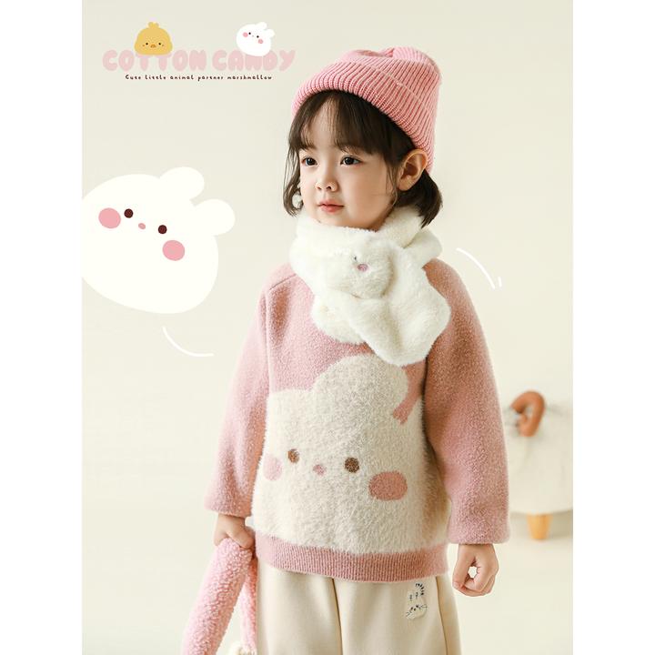 幼悠女童芝麻点厚织提花毛衣秋冬款宝宝可爱超萌儿童衣服潮D4244