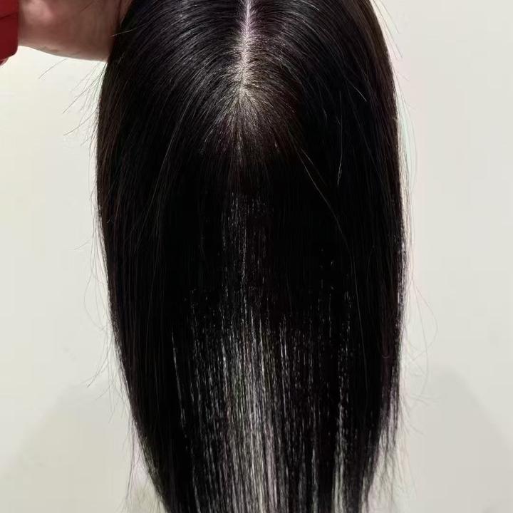 Upn边女士递针辨子全手织全真发一片式透气隐形头顶补发片遮白发