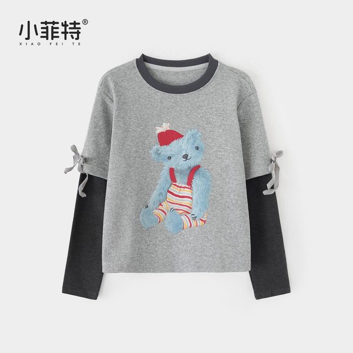 小菲特女童秋新款长袖上衣中大童时尚拼接T恤儿童打底衫YNYQ53549