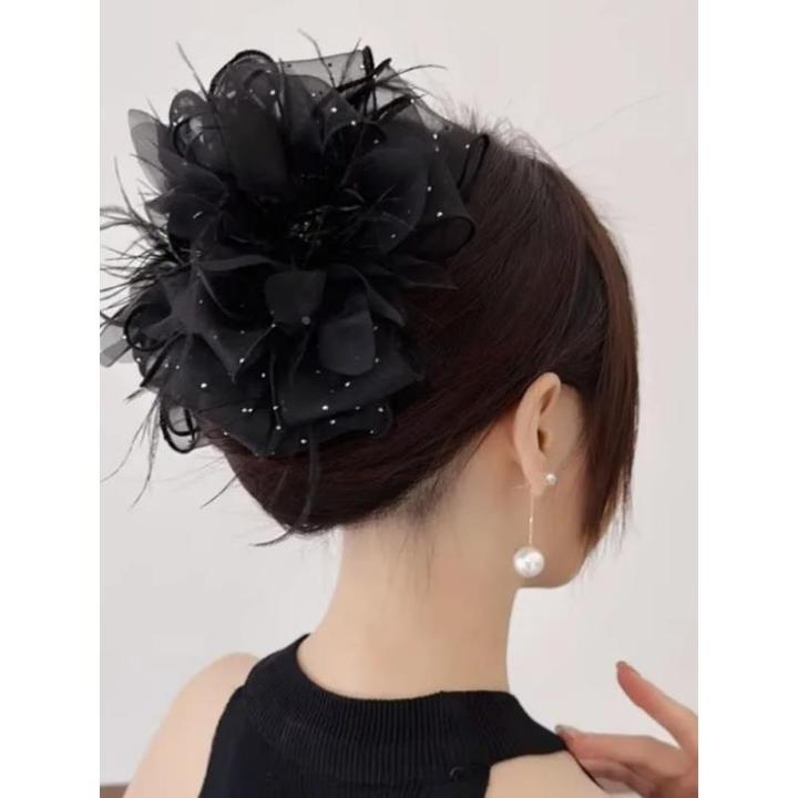 盘发马尾抓夹显发量多蓬松发抓后脑勺羽毛发卡大号发夹蝴蝶结头饰