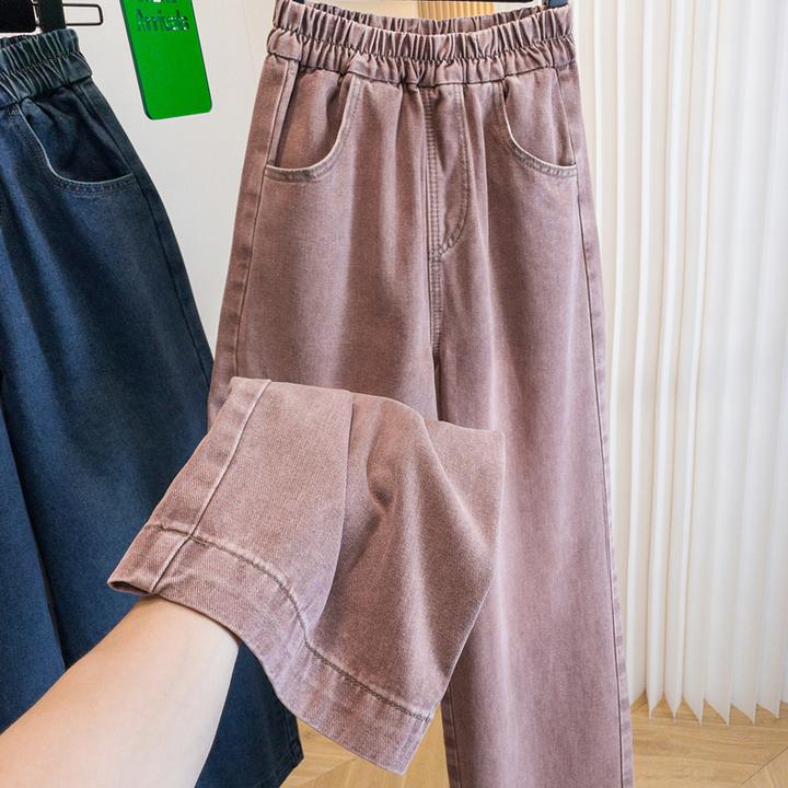 2025年秋季新款复古高级感大码女装百搭显瘦九分阔腿牛仔哈伦裤子