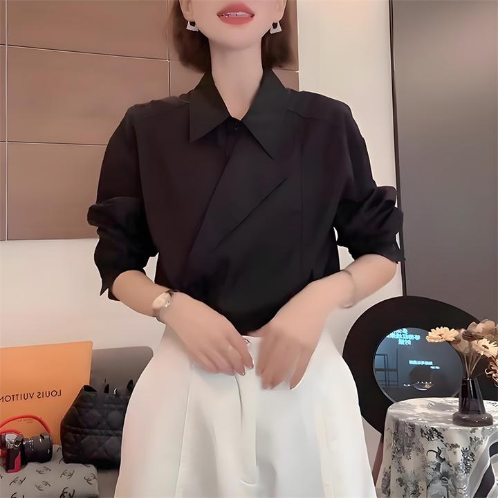 黑色长袖衬衫女2025早秋新款时尚洋气减龄宽松休闲显瘦设计感上衣