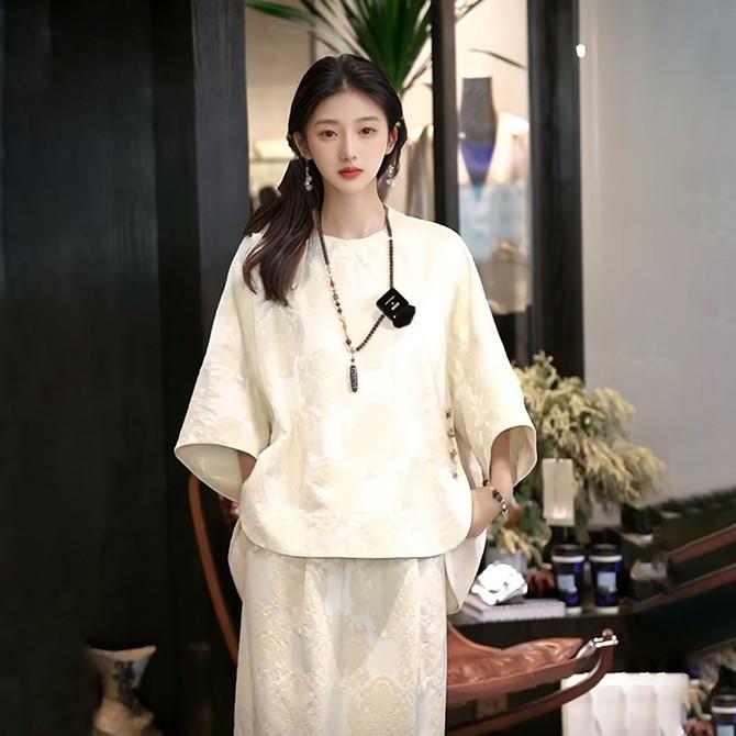 2025年早春新中式国风质感时尚设计时髦宽松衬衫半裙套装女