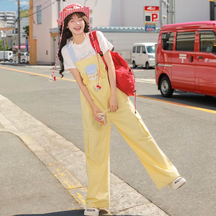 森女部落多巴胺可爱小狗夏季休闲裤纯棉直筒宽松背带裤女2025新款
