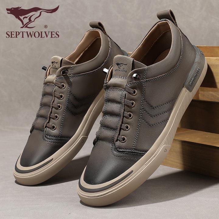 七匹狼男鞋官方正品新款休闲鞋一脚蹬懒人休闲皮鞋男真皮秋季板鞋