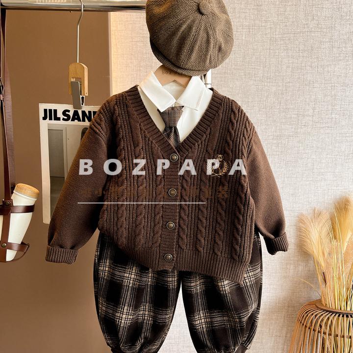 现货定制【学院都市】2025新款男童冬款学院风V领毛衣套装