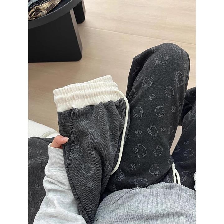 孕妇裤子秋季款外穿2025新款秋装小个子阔腿裤不勒肚印花糯米裤子