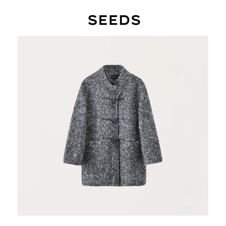 【哥伦布】SEEDS 意大利Colombo羊毛马海毛圈圈绒蓬松中长款外套