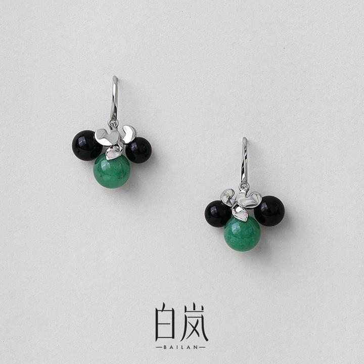 卷草多宝耳环东陵玉黑玛瑙高级轻奢饰品女ED4824