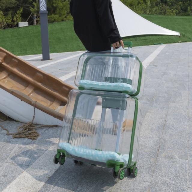 猫便携狗狗透明宠物两只箱空箱包双层外出拉杆猫咪航小推车行李箱