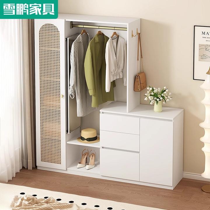 家用卧室靠墙衣柜斗柜床尾一体收纳柜落地挂衣架穿衣镜衣帽架6A84