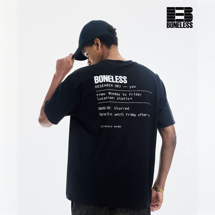 BONELESS做旧排版图案短袖t恤速干凉感夏季宽松休闲体恤潮牌半袖
