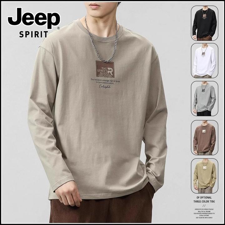 JEEPSPIRIT吉普男士显瘦T恤秋季新款百搭长袖纯棉内搭时尚打底衫