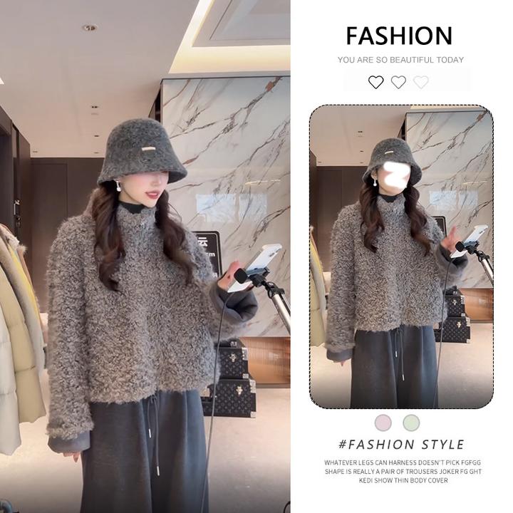 短款软糯皮毛一体羊羔毛外套女秋冬季新款小个子休闲气质百搭上衣