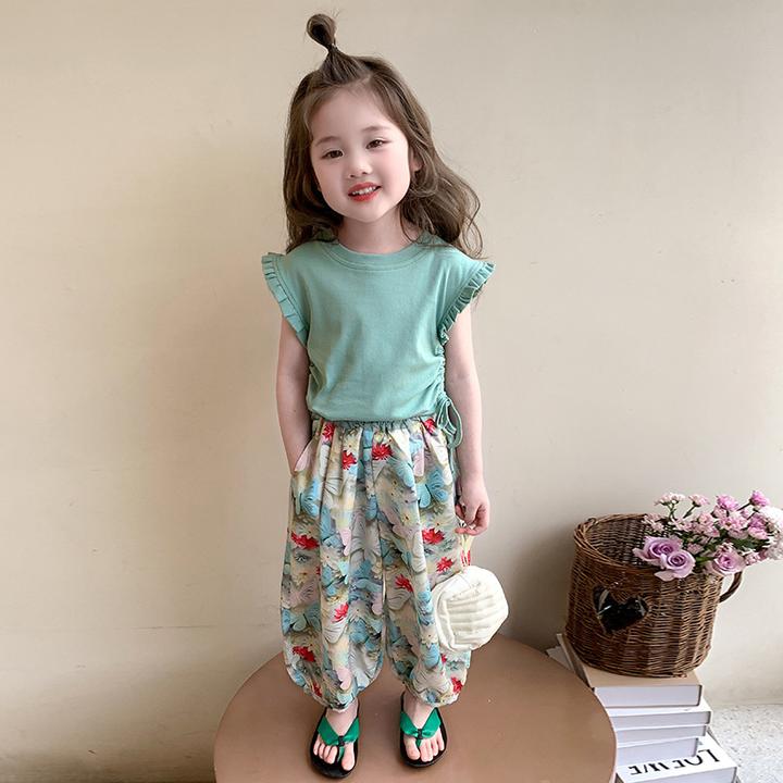 女童套装2025夏季新款夏天衣服女孩无女童夏季蓝色拼接套装