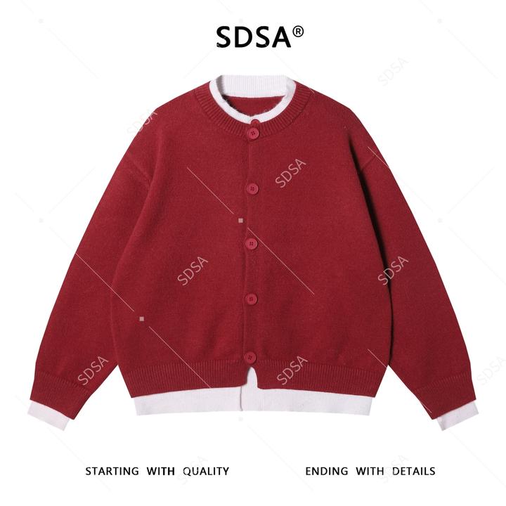 SDSA男士秋冬新款痞帅男装极简风撞色拼接假两件毛衣开衫针织衫