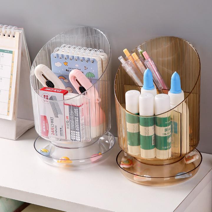 桌面轻奢旋转化妆刷收纳筒眼影口红眉笔桶收纳办公室文具收纳笔筒